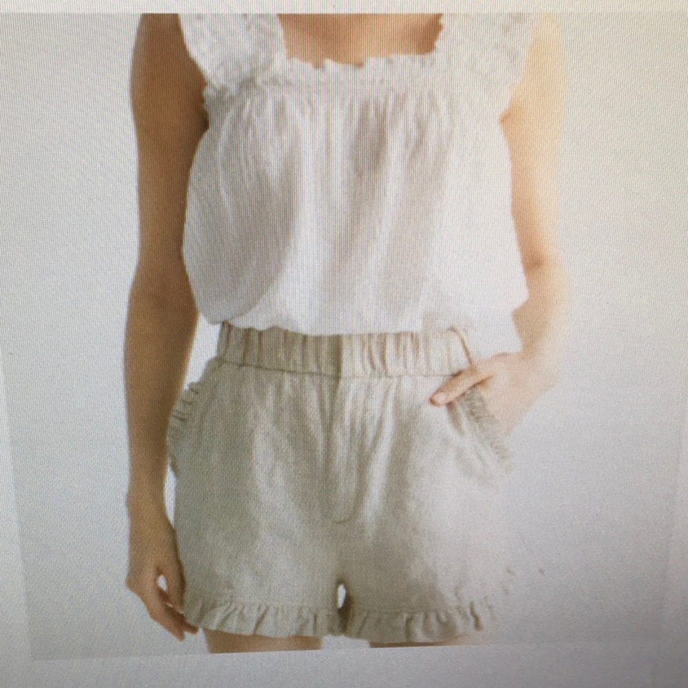 PARIS ATELIER/“OATMEAL”100% LINEN  RUFFLE HEM SHORTS/NWT